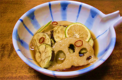 なすとれんこんの焼き浸しの写真